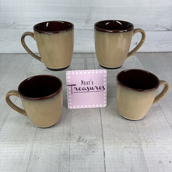 Sango Nova Brown 4933 Brown Solid 10oz Earthenware Coffee Mugs Tea Cups Set 4 - Picture 1 of 16